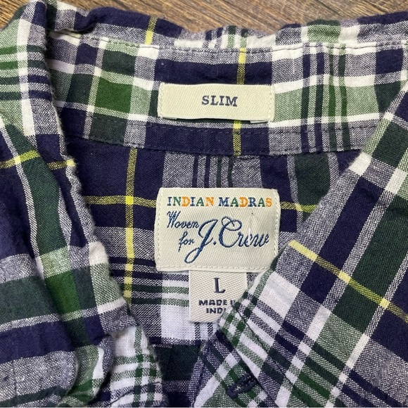 J. Crew Indian Madras Plaid Shirt Mens Large Multicolor Blue Slim Fit Button Up - Picture 3 of 11